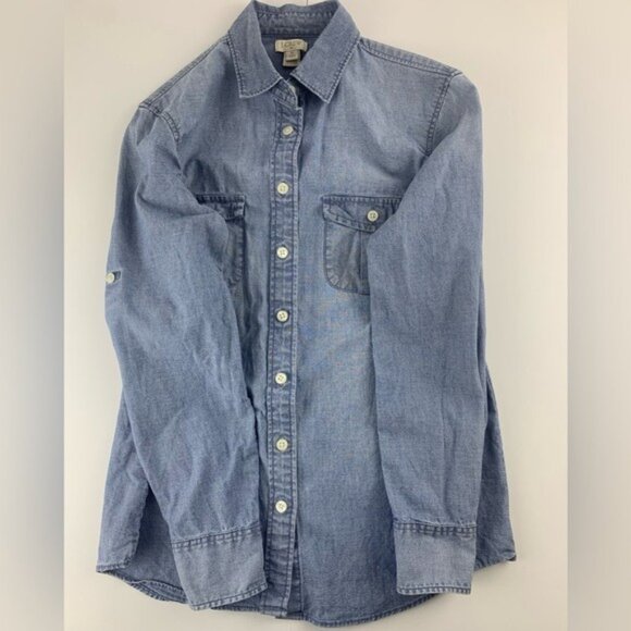 J. Crew Ladies Petite Chambray Shirt 100% Cotton Button-Up Casualwear Size‎ XS - Picture 3 of 16